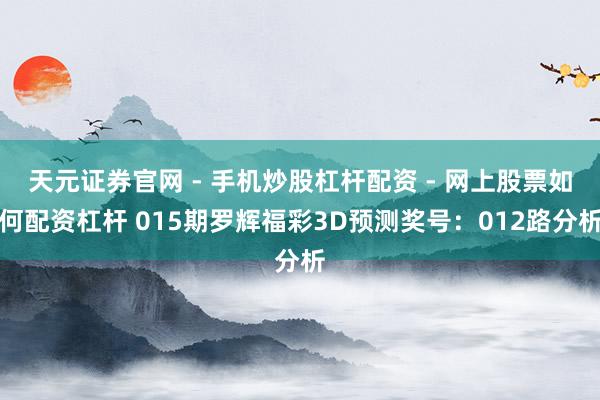 天元证券官网 - 手机炒股杠杆配资 - 网上股票如何配资杠杆 015期罗辉福彩3D预测奖号：012路分析